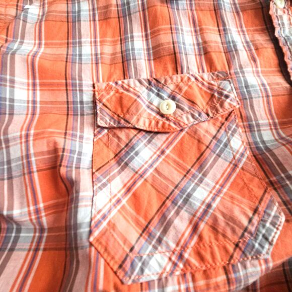 SONOMA Mens Orange Plaid Short Sleeve Button Shirt Size 3X BIG - Picture 3 of 5